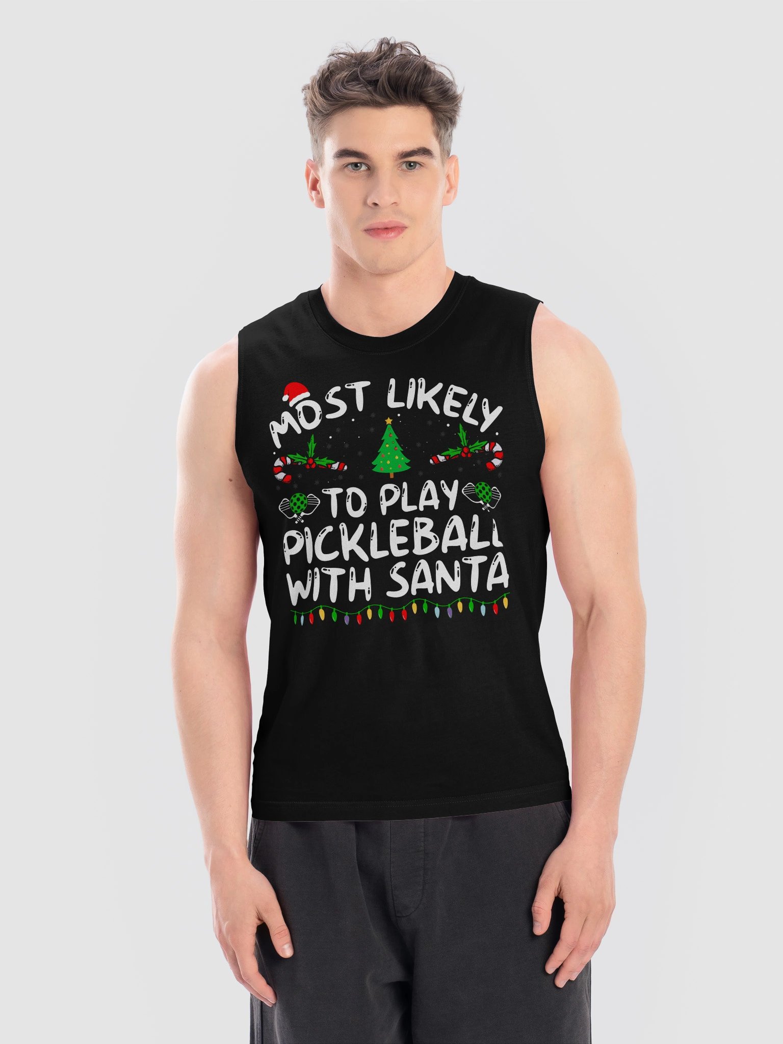 Most Likely To Play Pickleball With Santa Tank Top – Christmas Pickleball Tank Top product image (7)