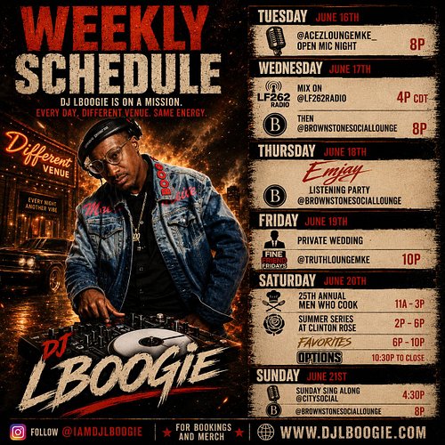 Go USA Go!! We headed into #juneteenth 2026 as well as #Fathersday here’s the schedule hope to see ya!! 💯

Weekly schedule 
T...