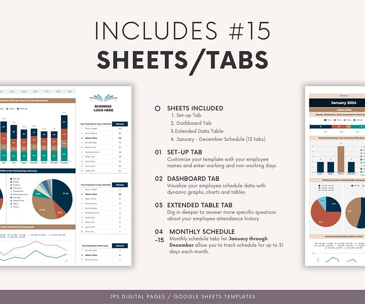 Employee Schedule Template & Dashboard Spreadsheet, Google Sheets Template, Employee Monthly Work Shift Schedule, 2024/2025 Updated Version product image (2)