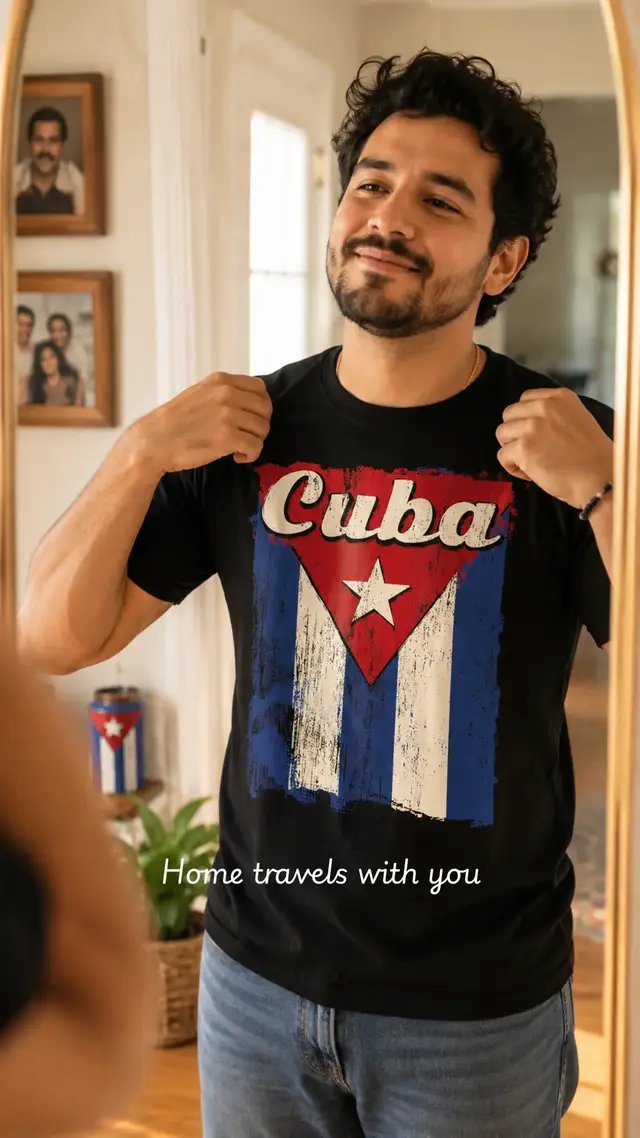 Carry a place, a family and a memory. Vintage Cuba flag energy for Cuban pride, Cuban heritage, family visits and Hispanic Heritage Month. La bandera se siente distinto cuando va contigo. #CubanPride #CubanHeritage #HispanicHeritageMonth #CubaShirt #LatinoTikTok 
