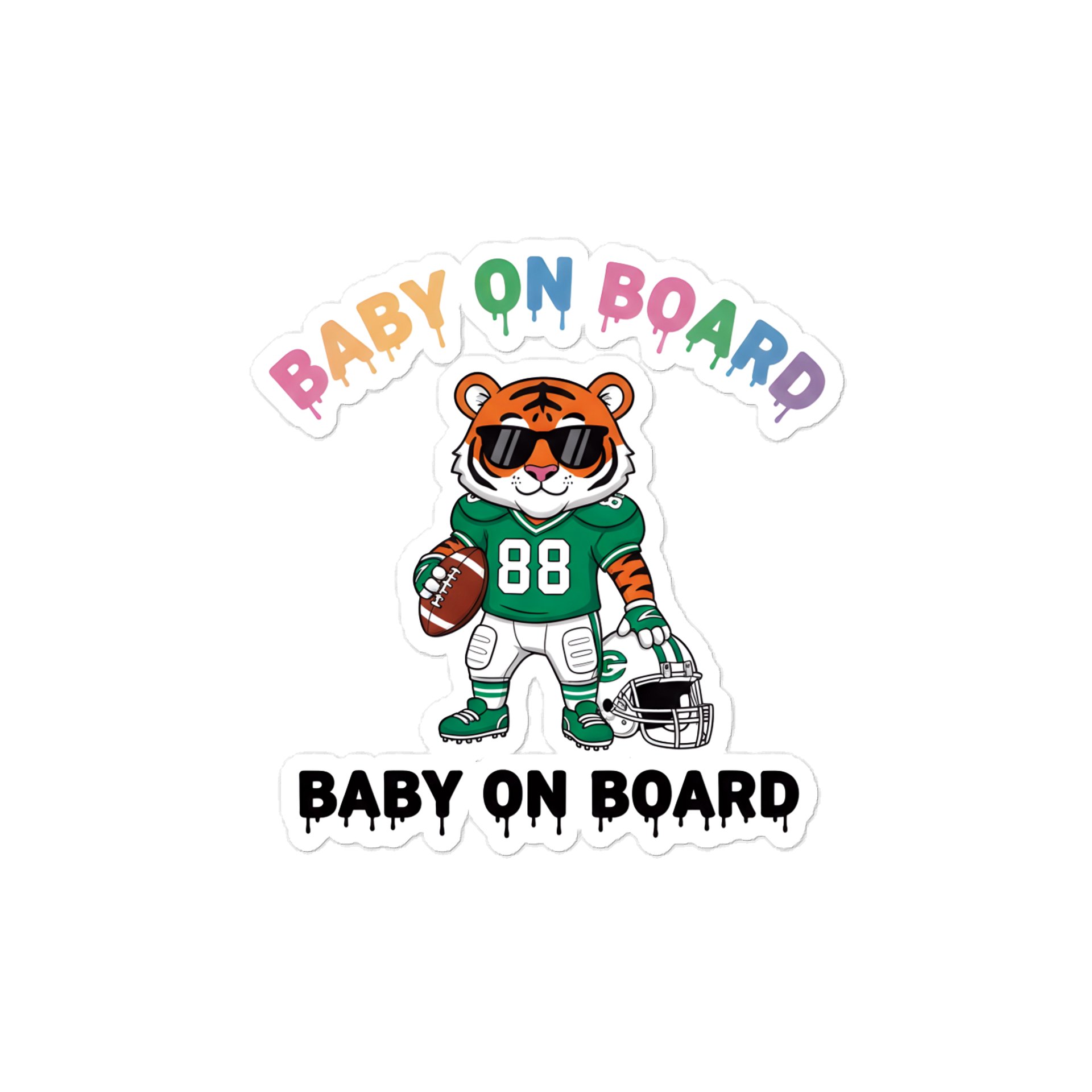 Funny Tiger Football Baby on Board Sticker - 5x5 Weatherproof Vinyl Car Decal - Cute Sporty Tiger Tailgate Decor - Premium Outdoor Grade Safety Sign for SUVs & Jeeps product image (1)