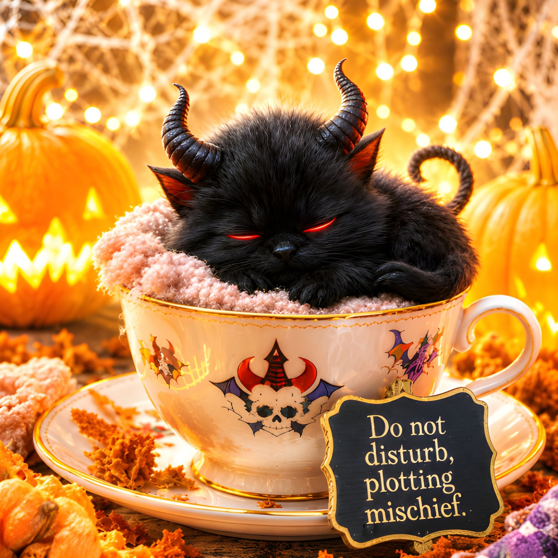Black Faded Oversized Unisex T-Shirt | Funny Demon Cat Halloween Gift for Cat & Tea Lovers Tee product image (2)