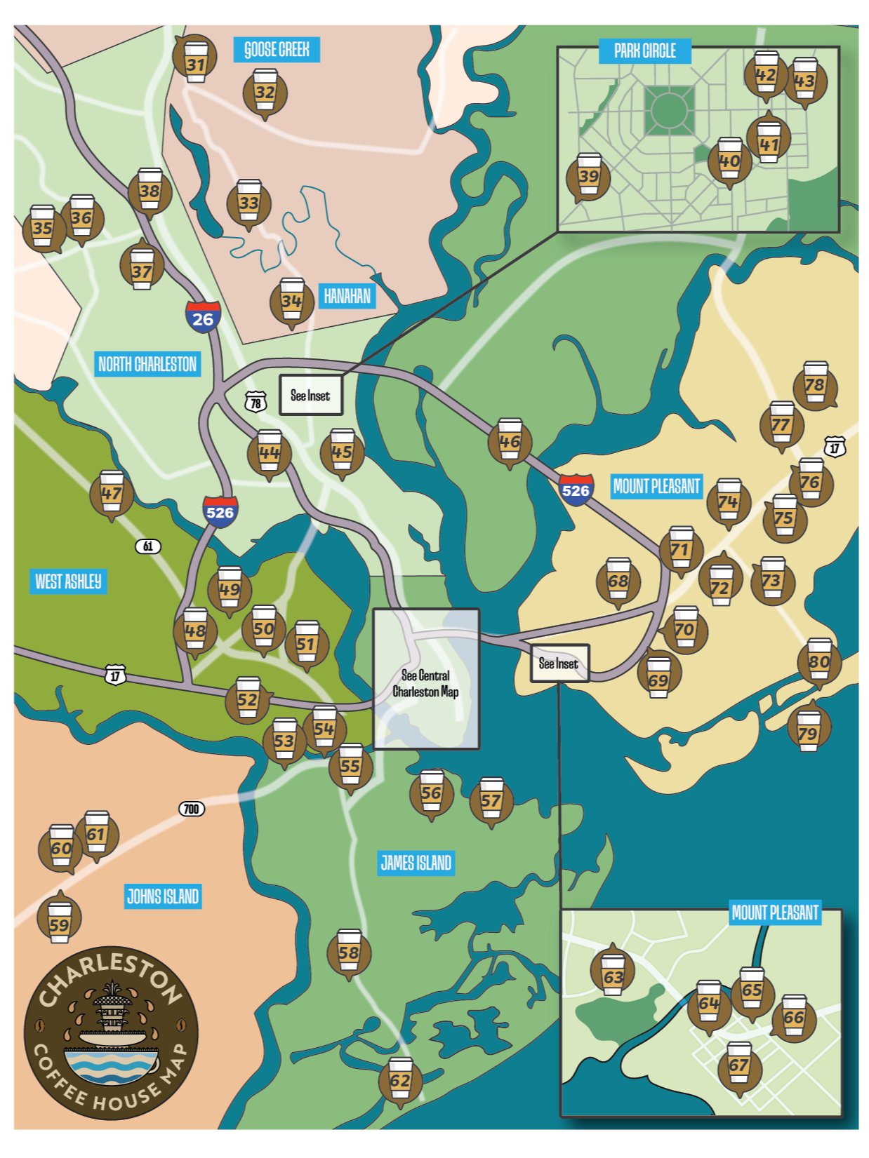 Charleston, SC 2025 Coffee House Map - Instant Digital Download product image (2)