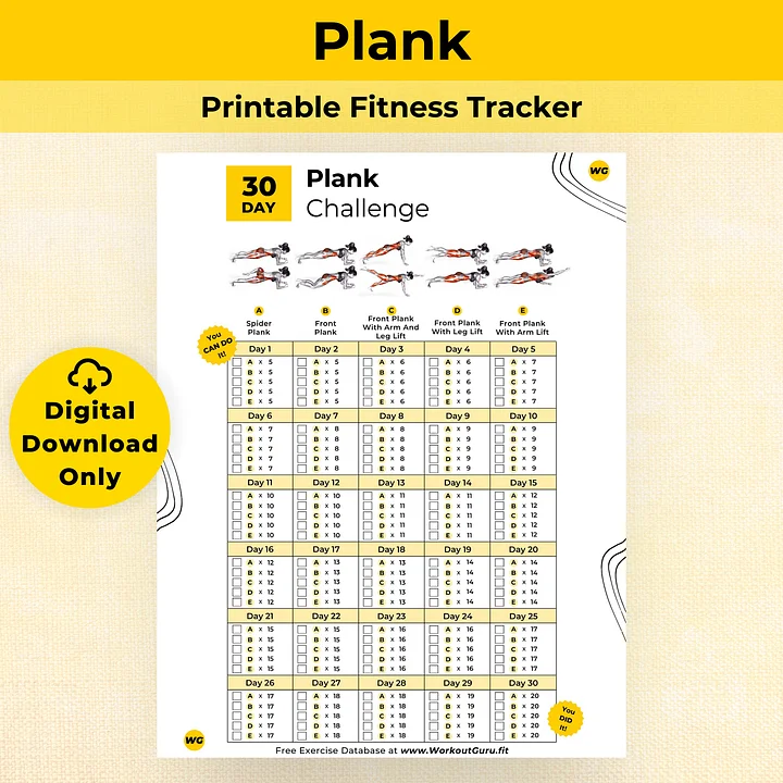 30 Day Plank Challenge - Printable Workout Tracker product image (1)