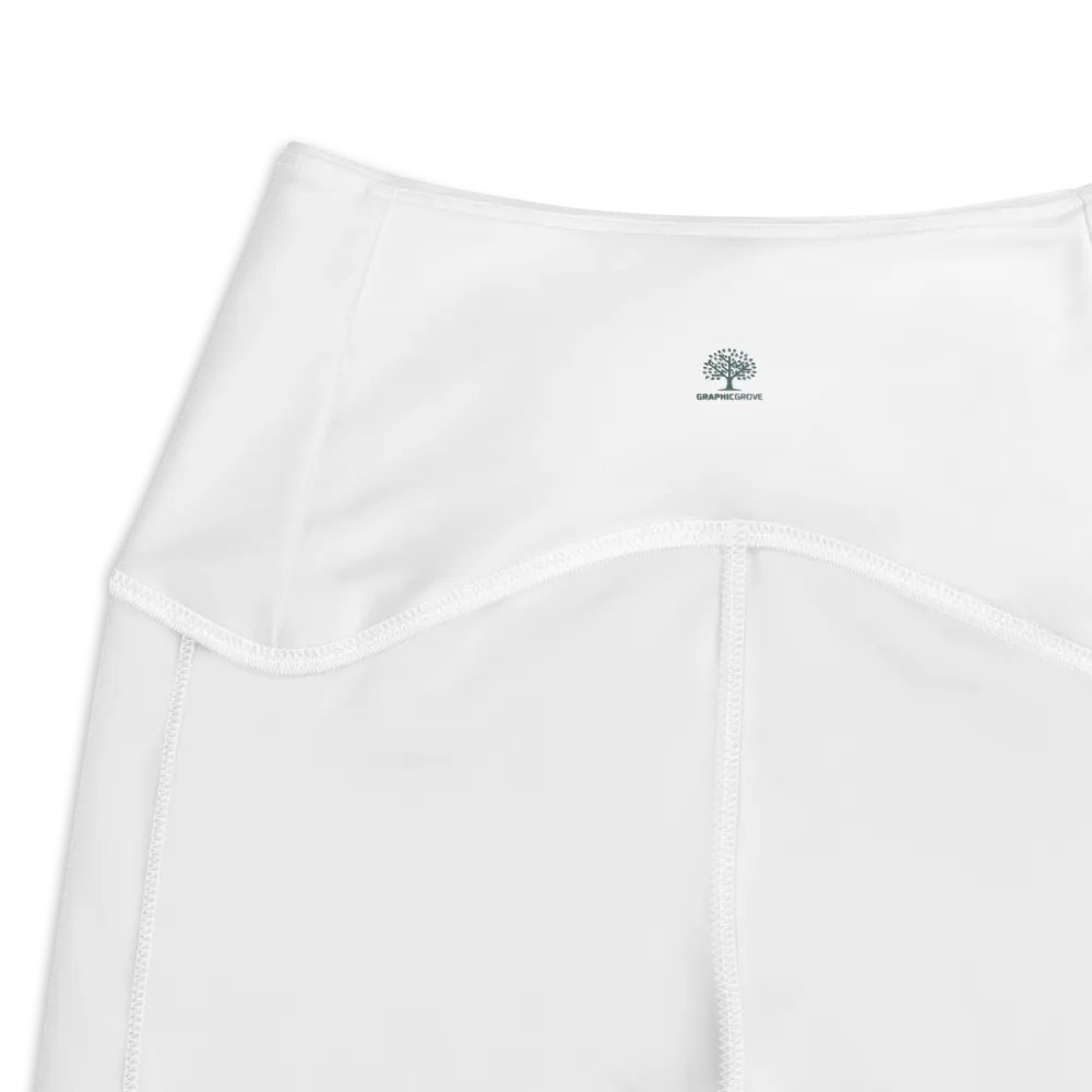 Graphic Grove High-Waisted Leggings - White, With Pockets & Exclusive Design product image (3)