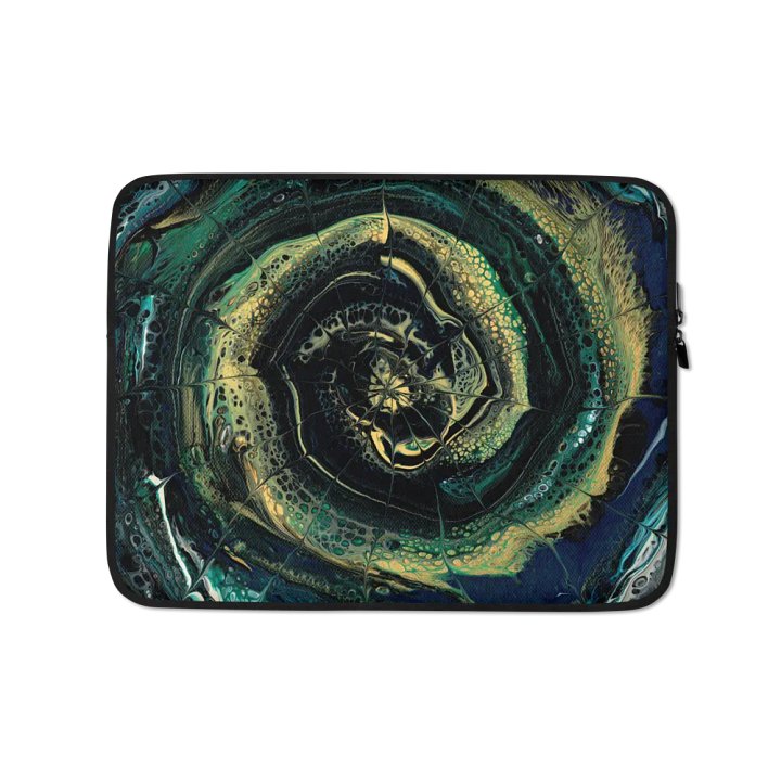 'Midnight Halo' - Abstract Acrylic Ring Pour Print, Laptop Sleeve product image (1)