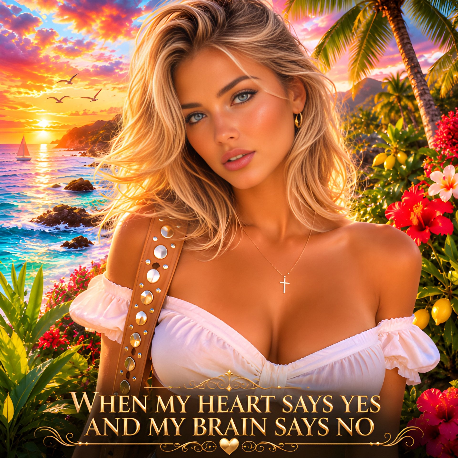 📌 When My Heart Says Yes Brain Says No Romantic Tropical Beach Quote Digital Download product image (2)