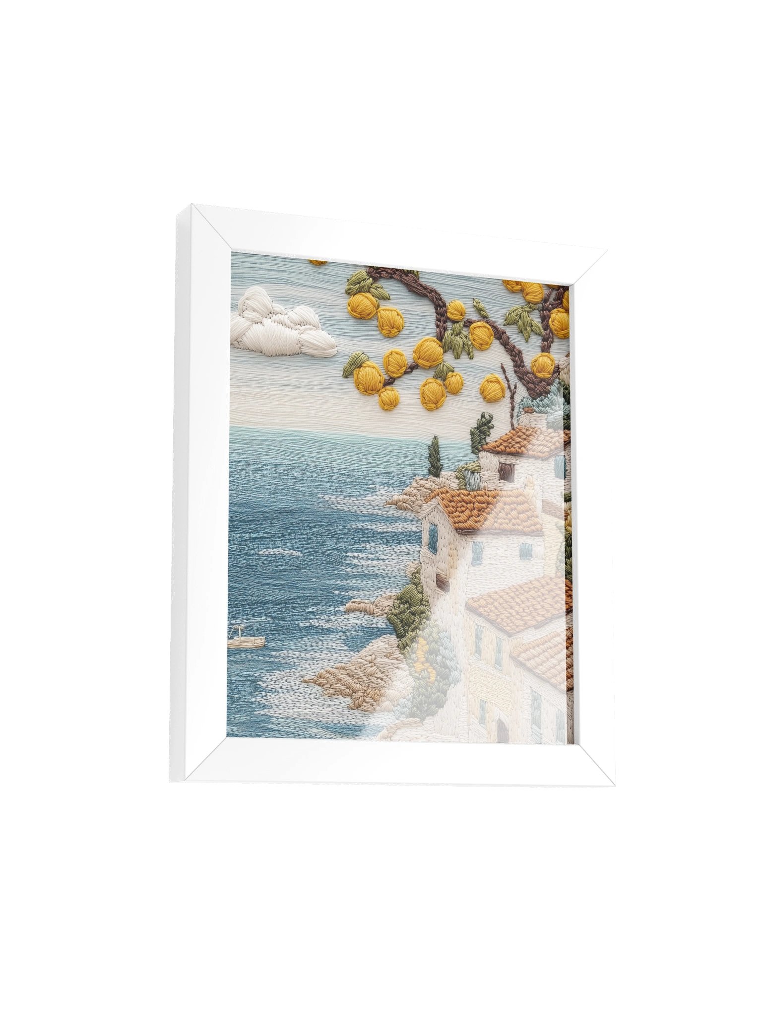 A Lemon Morning on the Amalfi Coast | Embroidery-Style Wall Art — Framed Print product image (26)
