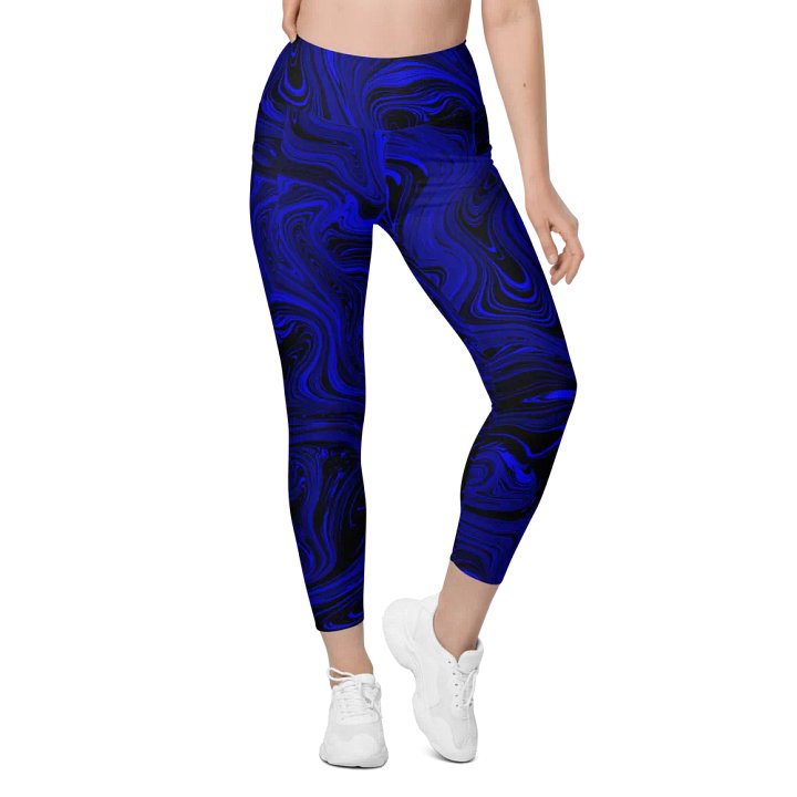 Leggings with Pockets - Dark Blue and Black Fluid Swirls product image (1)