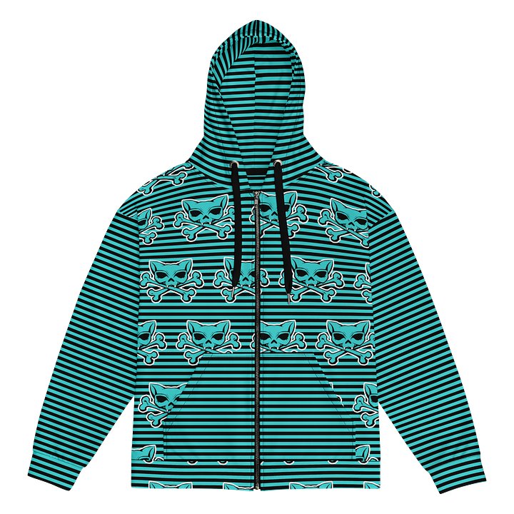 Blaque and Turquoise Kat Skull Remix Stripped Hoodie product image (1)
