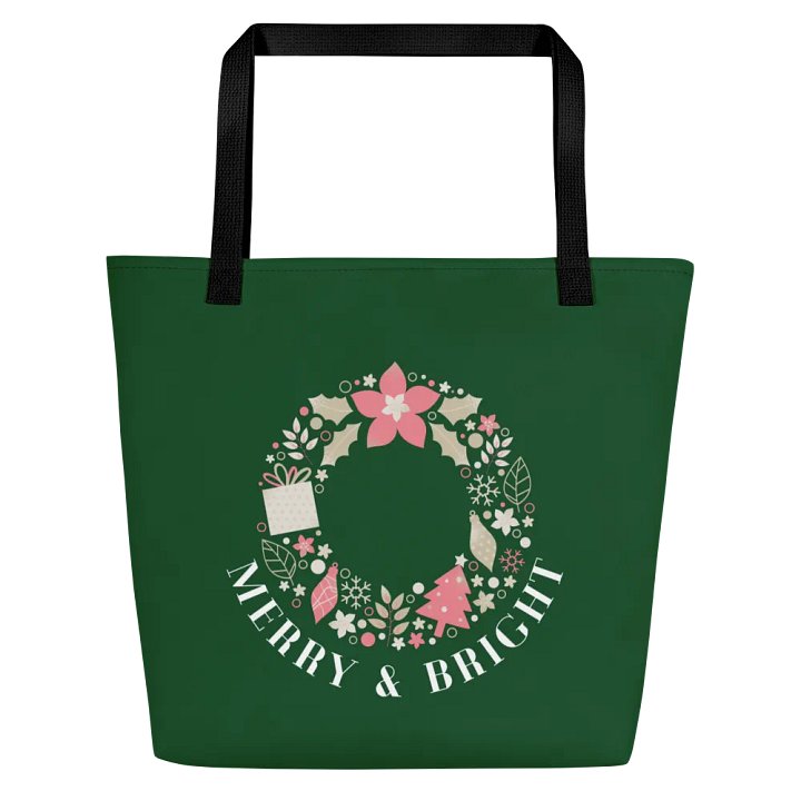 MERRY & BRIGHT Festive Wreath Large Tote Bag product image (2)