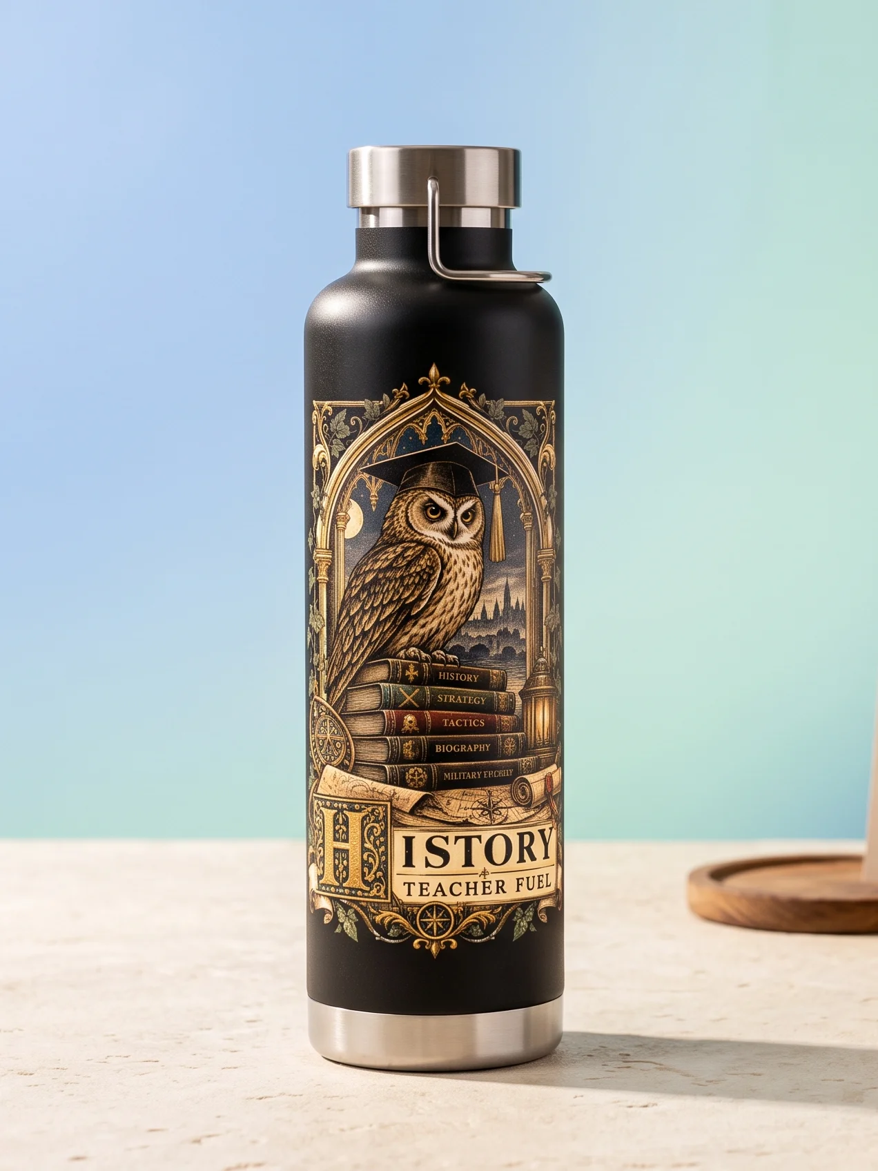 History Teacher Fuel Insulated Bottle, 22 oz Stainless Steel, Black product image (3)