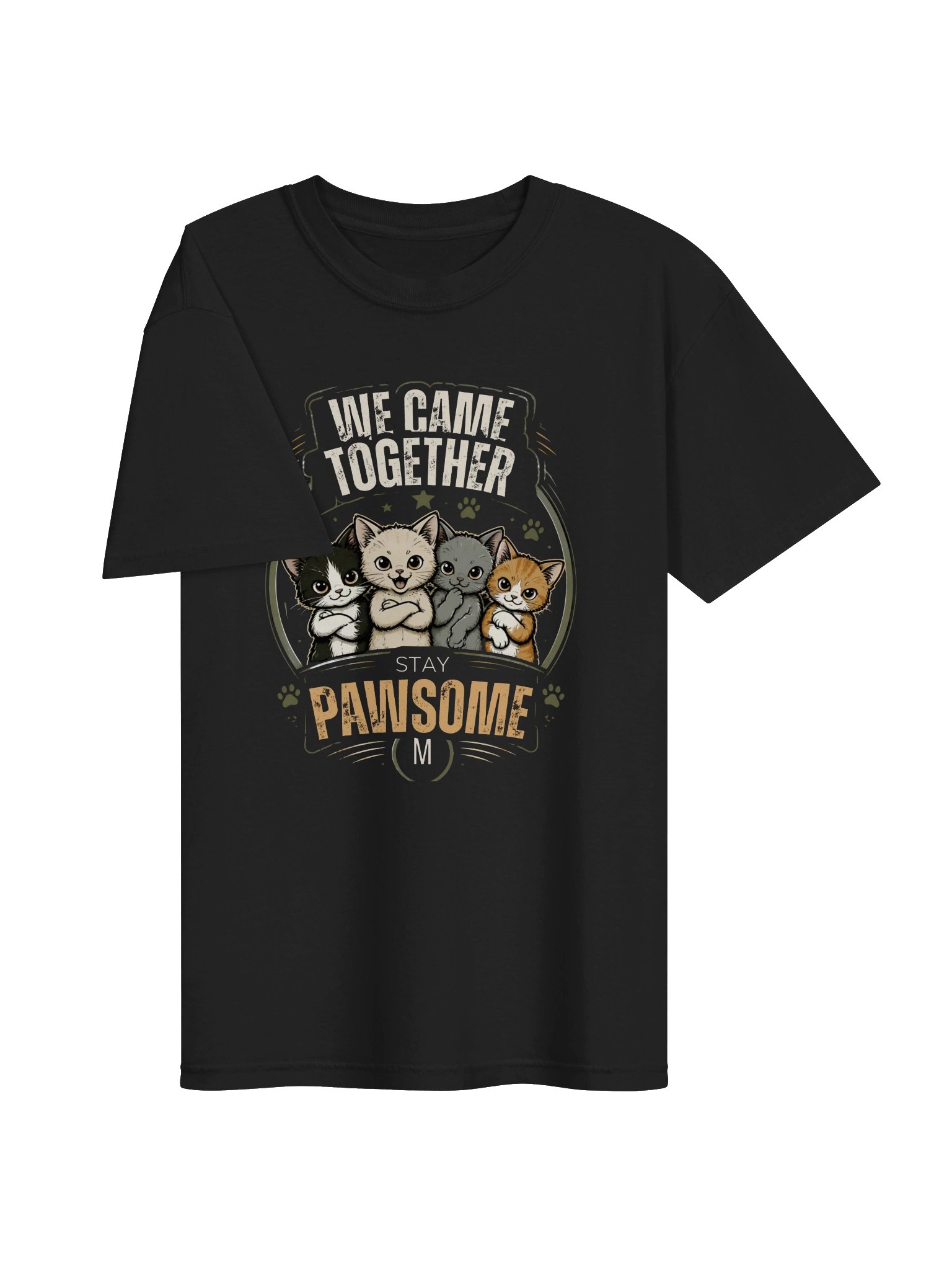 We Came Together Stay Pawsome Cat Crew T-Shirt | Cute Vintage Cat Graphic Tee product image (3)