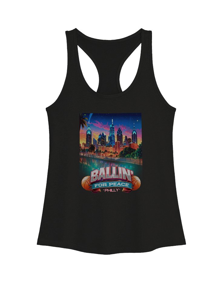Ballin’ For Peace Philadelphia Women’s Tank Top – Urban Basketball Streetwear Tank with Philly Skyline Design product image (4)