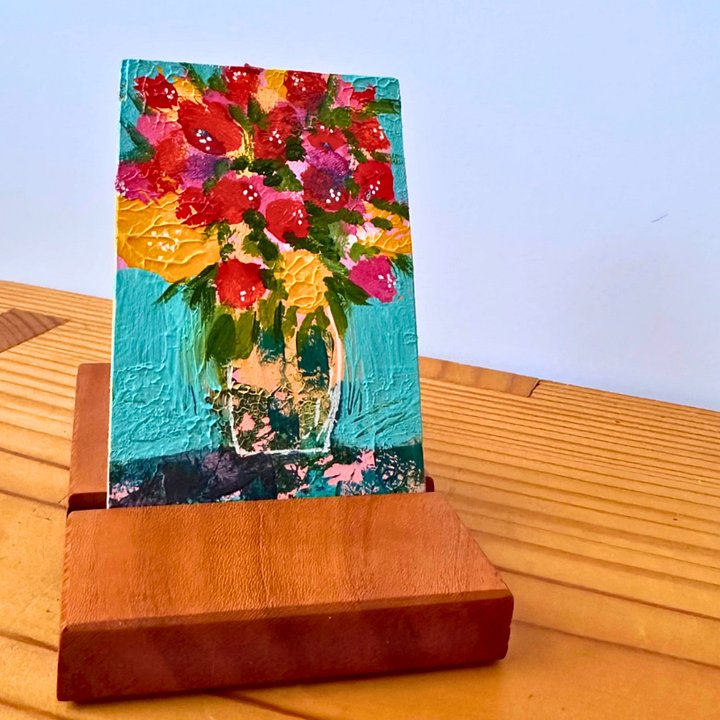 Pocket-Sized Beauty: Vibrant Floral Mini Painting & Display Stand product image (1)