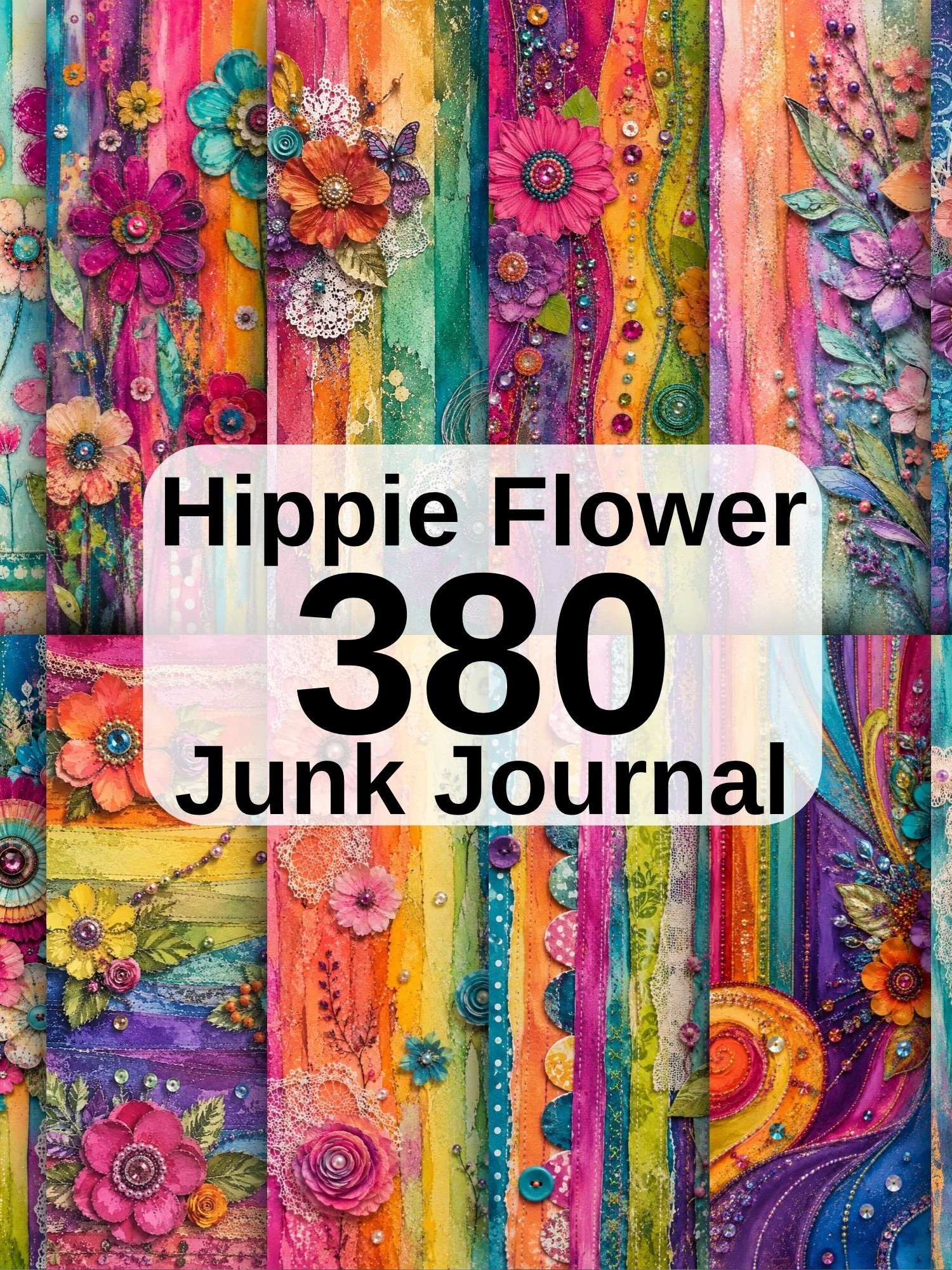 380 Hippie Junk Journal Pages, Colorful Boho Digital Paper product image (5)