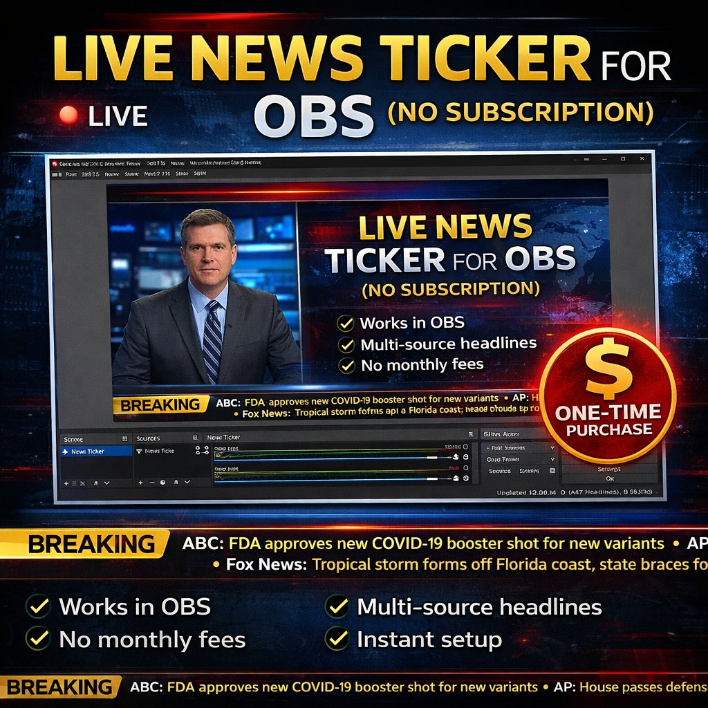 Live News Ticker for OBS (No Subscription) product image (1)