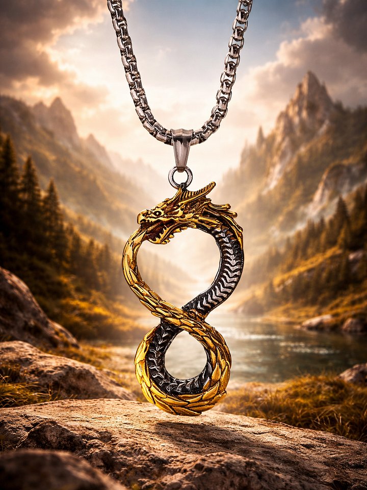 The Armored Kingdom Golden Eternal Coil of the Dragon Necklace-Gold-Stainless Steel Pendant product image (1)