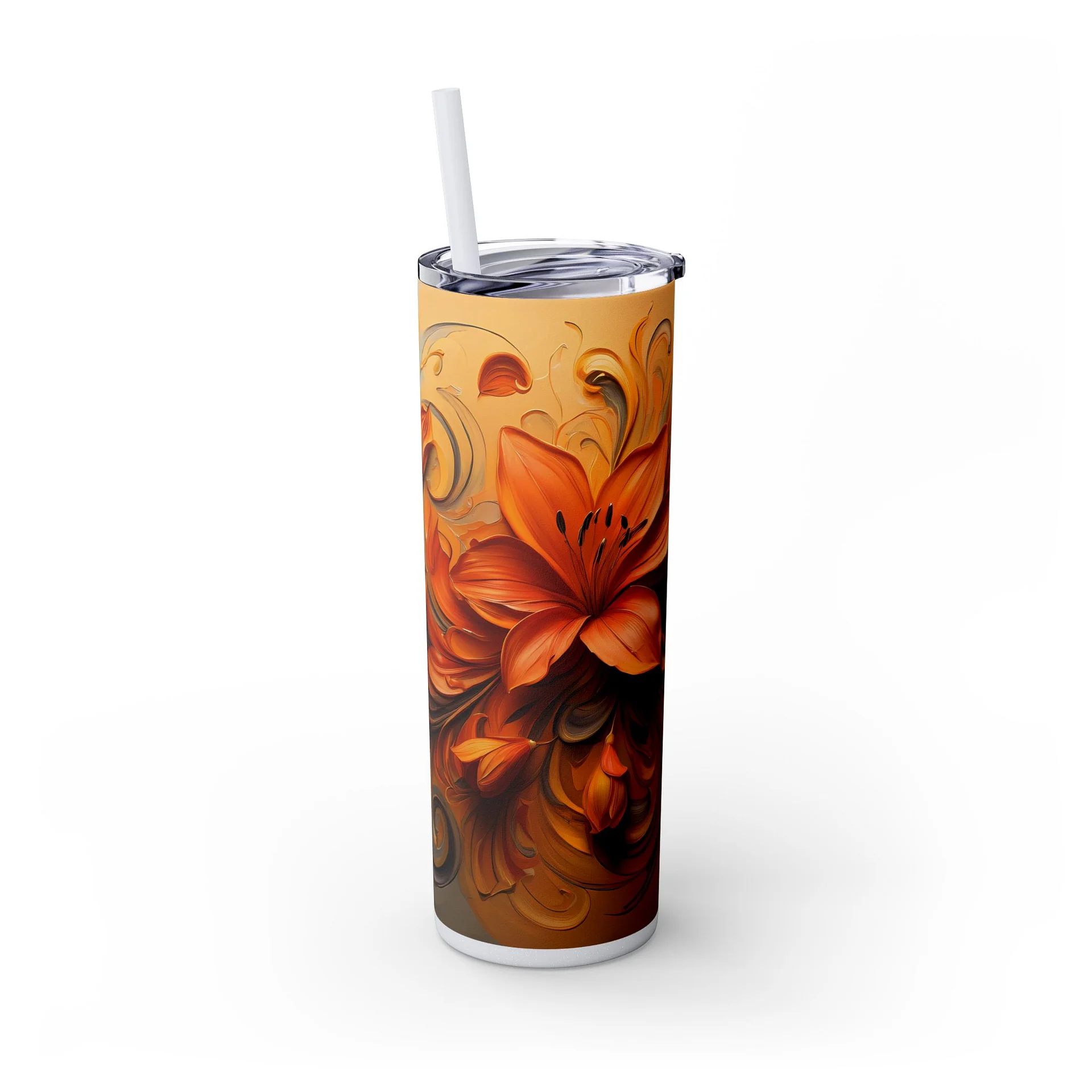 Golden Orange Floral Tumbler Wrap PNG for 20oz Skinny | 9.3x8.2 Fall Sublimation | Instant Download | Autumn Gift Idea product image (5)