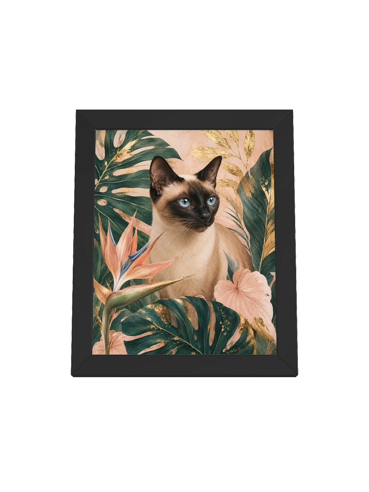 Blue-Eyed Siamese Cat Floral Framed Poster product image (1)