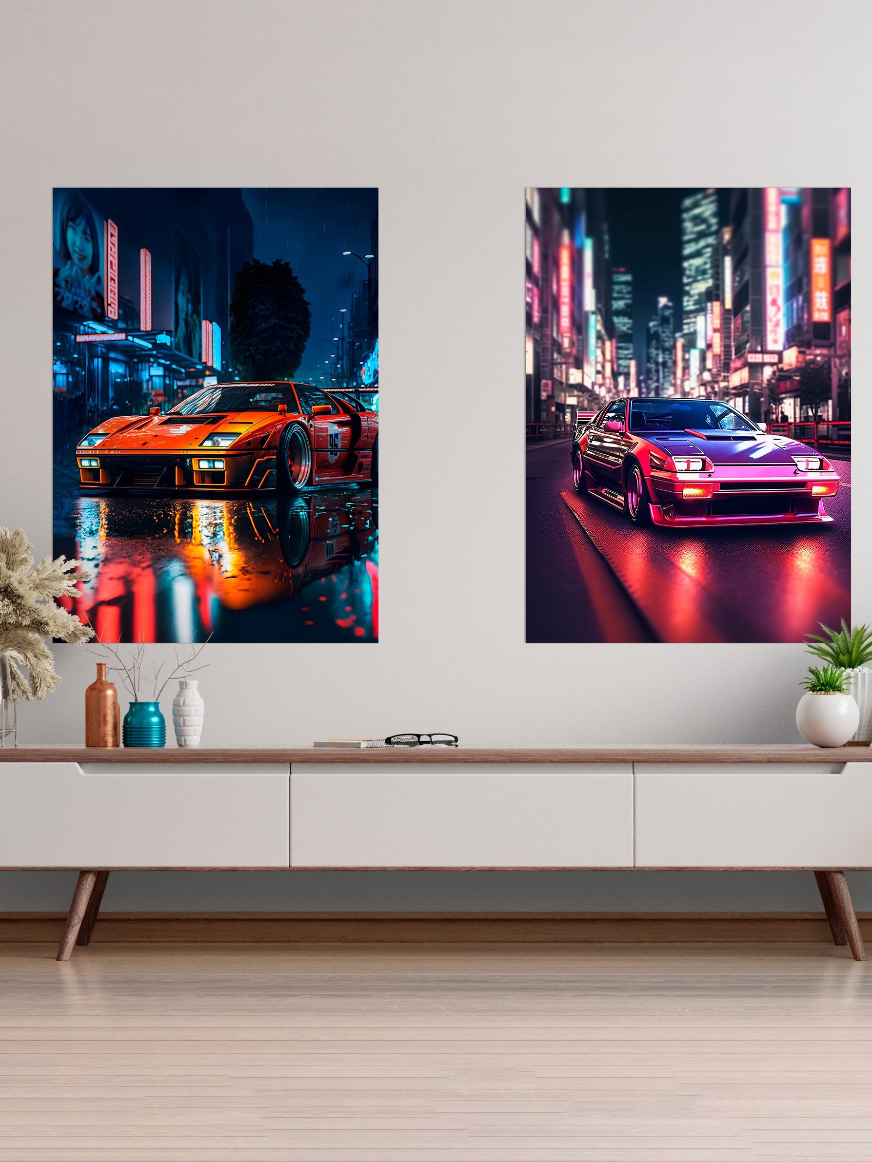Toyota, Retrowave car on Tokyo Street, Retrowave Aesthetics [synthwave/vaporwave/cyberpunk] — aesthetic art print product image (2)
