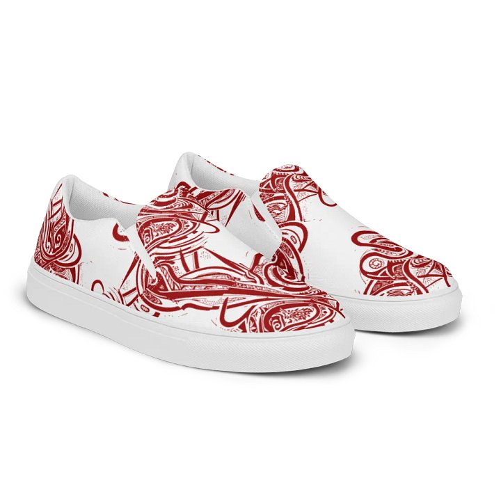 Women's Red & White Asian Inspired Painted Slip-On Shoes product image (1)