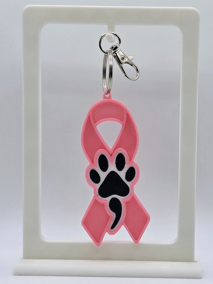🩷 Pink Awareness Ribbon Keychain | Pink Ribbon with Dog Paw product image (1)