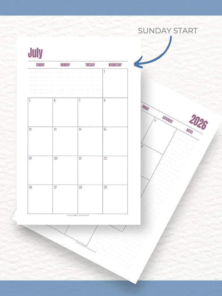 Jewel Tone Quarters - 26/27 Calendar - 2 Pages per Month - Half Letter Size product image (2)