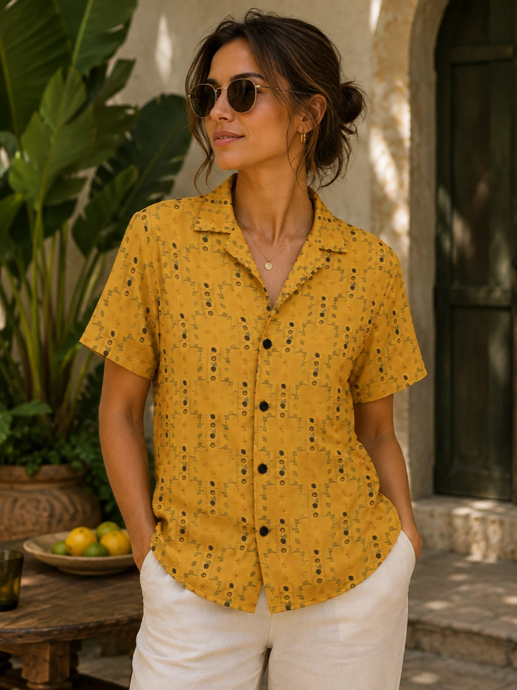 Olive Geometry Hawaiian Shirt Mustard product image (2)