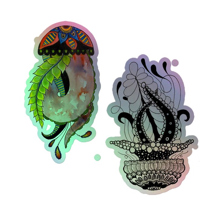 Intricate Botanical Jellyfish Holographic Sticker Set product image (1)