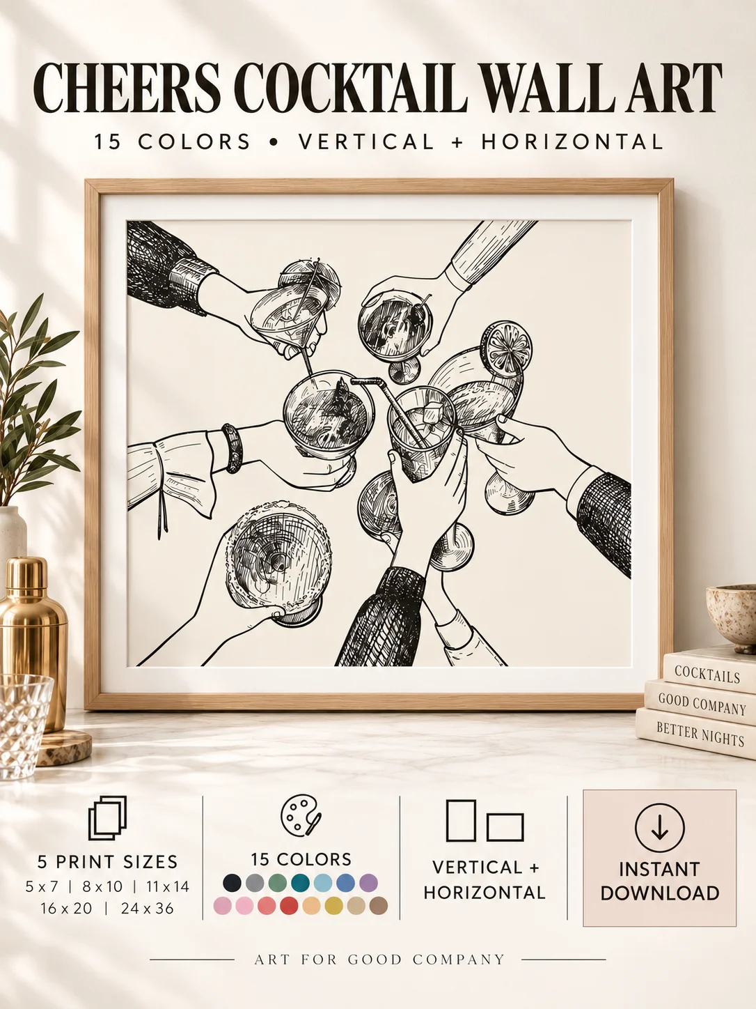 Cocktail Wall Art | Cheers Bar Cart Decor | Drinks Line Print | Kitchen Poster product image (1)