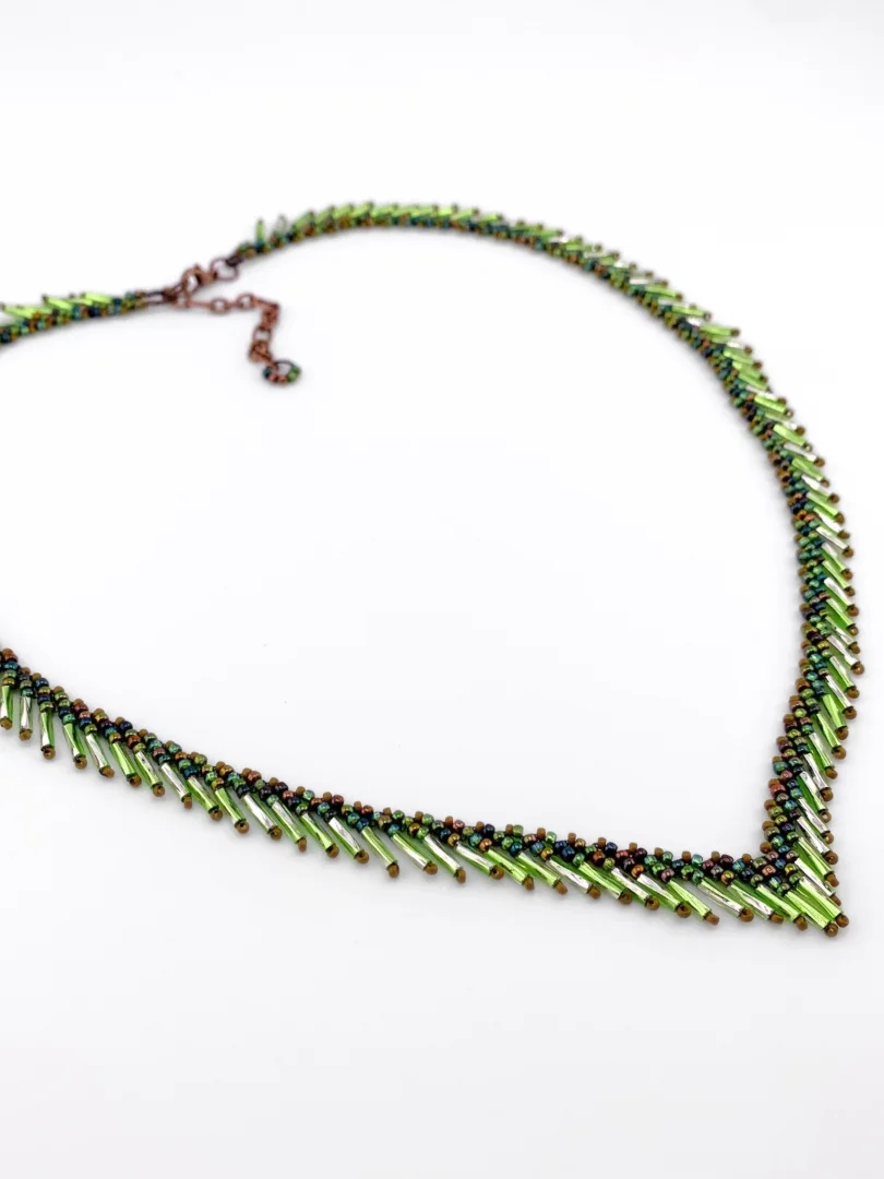 Bugle Bead Fringe Necklace - Green product image (4)