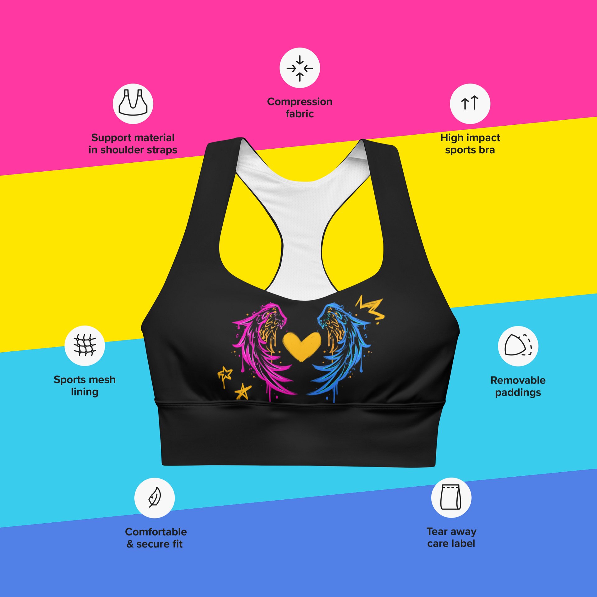 RISE Collection: Subtle Pansexual Pride Phoenix Mild Compression Sports Bra product image (3)