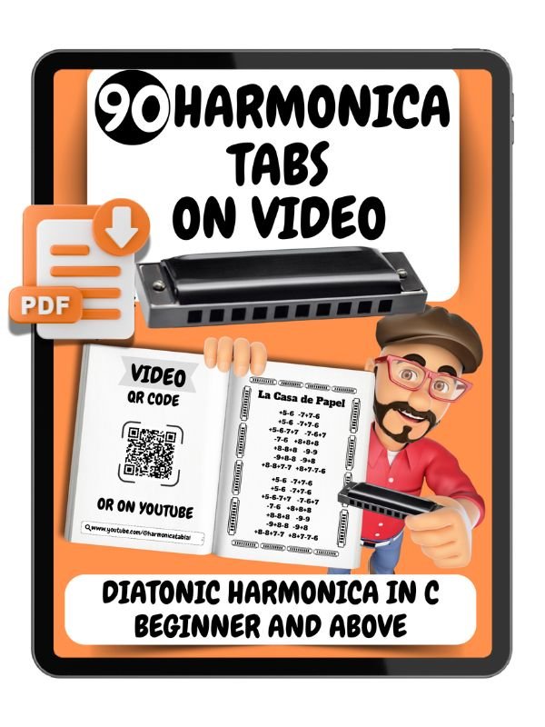 90 harmonica tabs on vidéo | Harmonica Ebook for beginners | For 10 holes C diatonic harmonica |: First 90 songs you should play on harmonica diatonic in C product image (1)