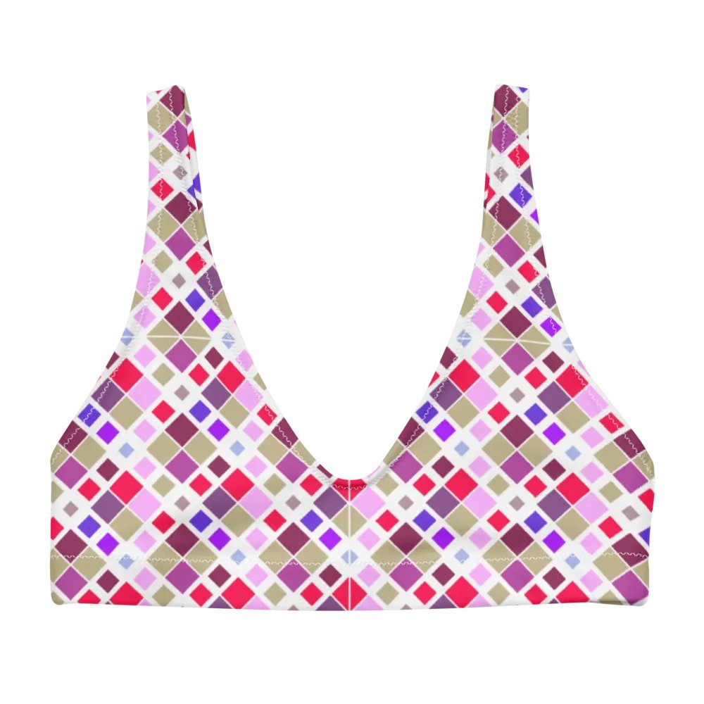 Colorful Square Pattern Design Padded Bikini Top - V2 product image (4)