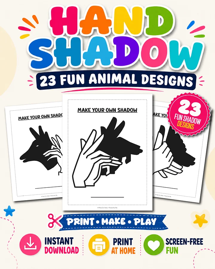 Hand Shadow Activity for Kids Printable | Shadow Puppets Worksheet Pack product image (1)