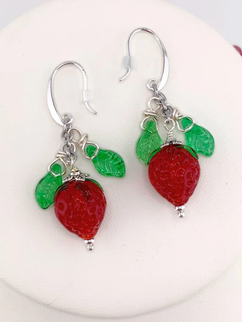 Lampwork Strawberry on Silver Leaf Toggle Necklace Set product image (3)