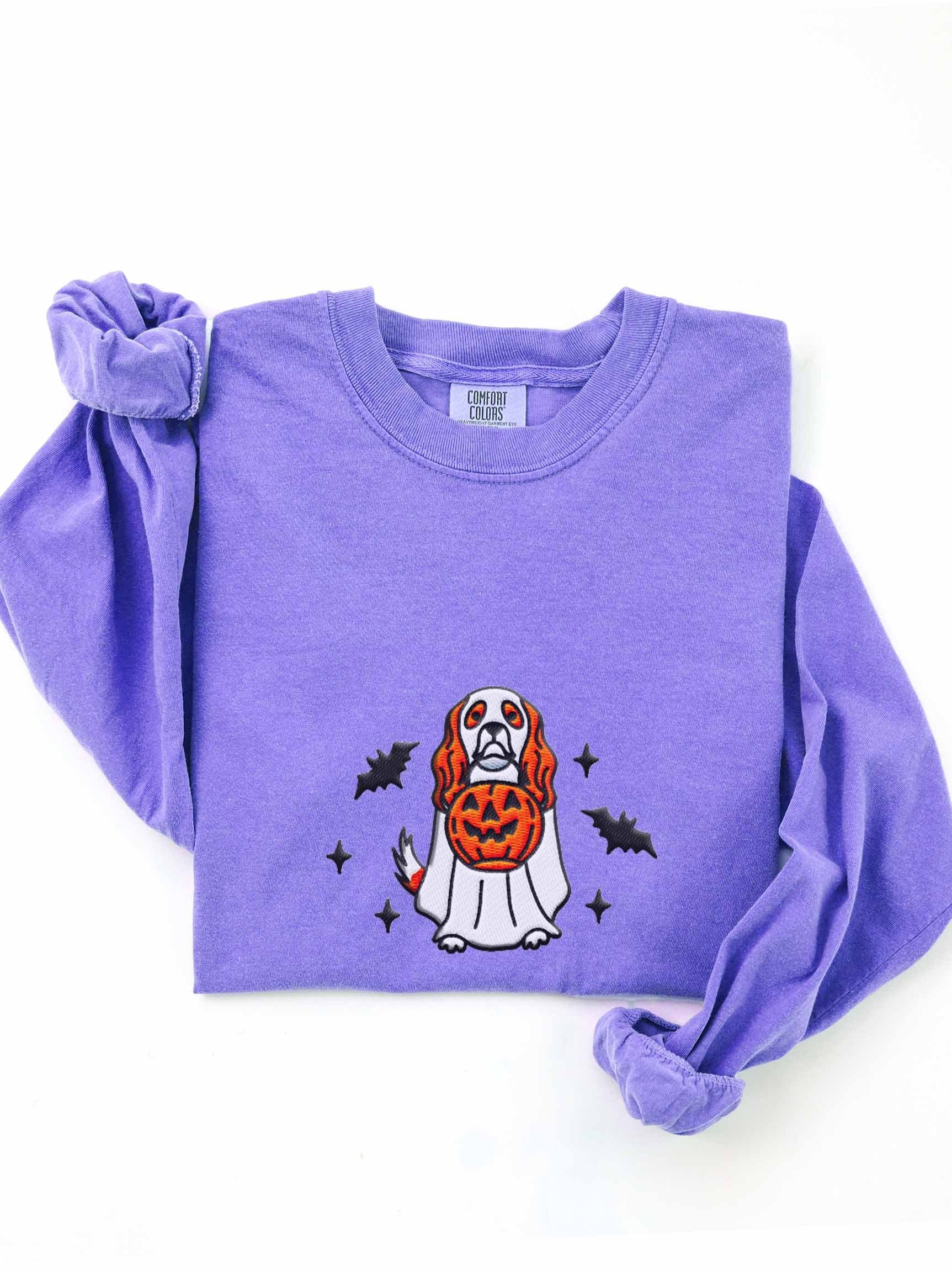 Halloween Cavalier King Charles Spaniel(Blenheim) Embroidered Long-sleeved T-Shirt product image (1)
