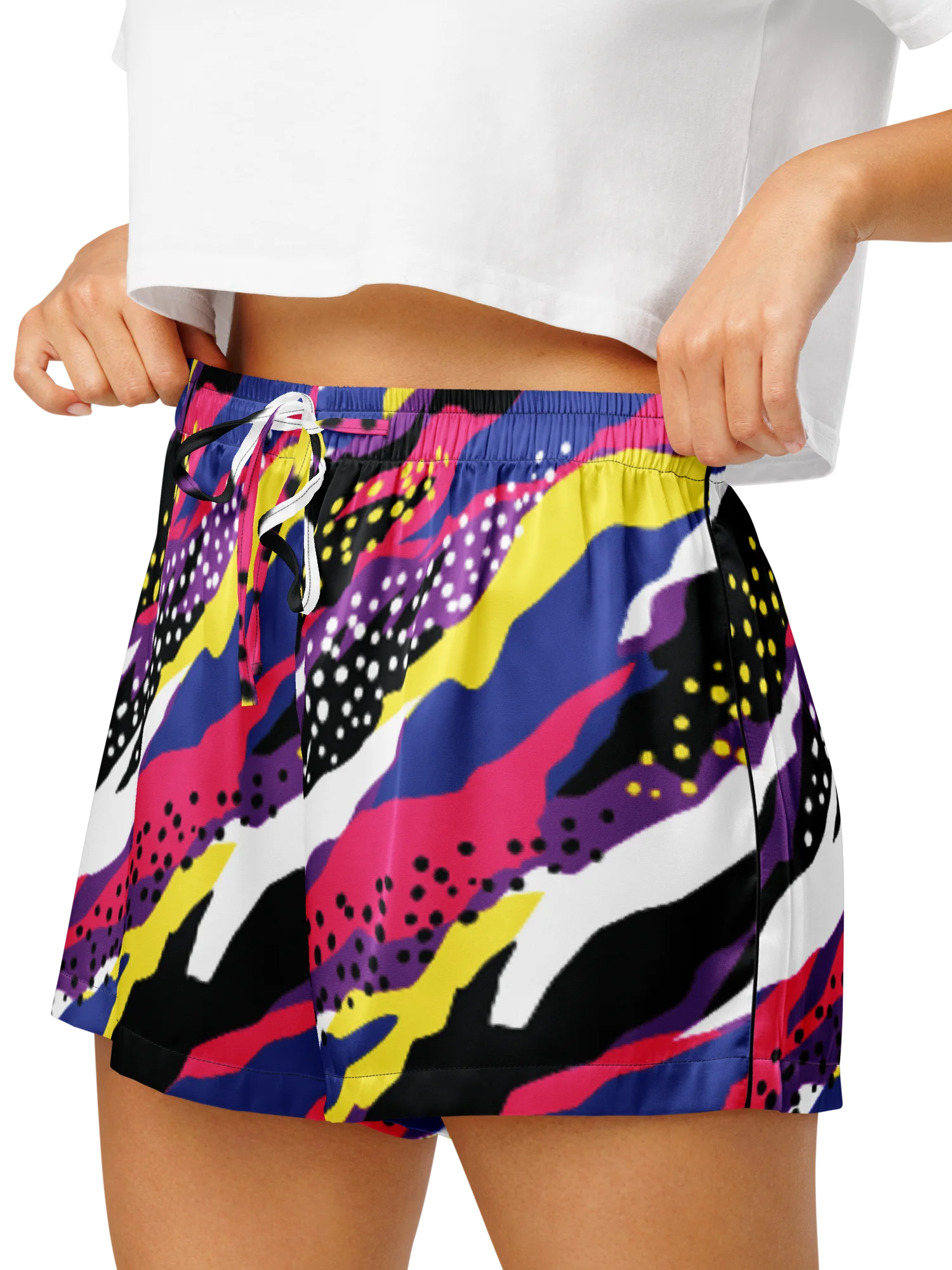 Retro 90s Cyber-Pop Waves | Vibrant All-Over Print Women's Pajama Shorts product image (8)