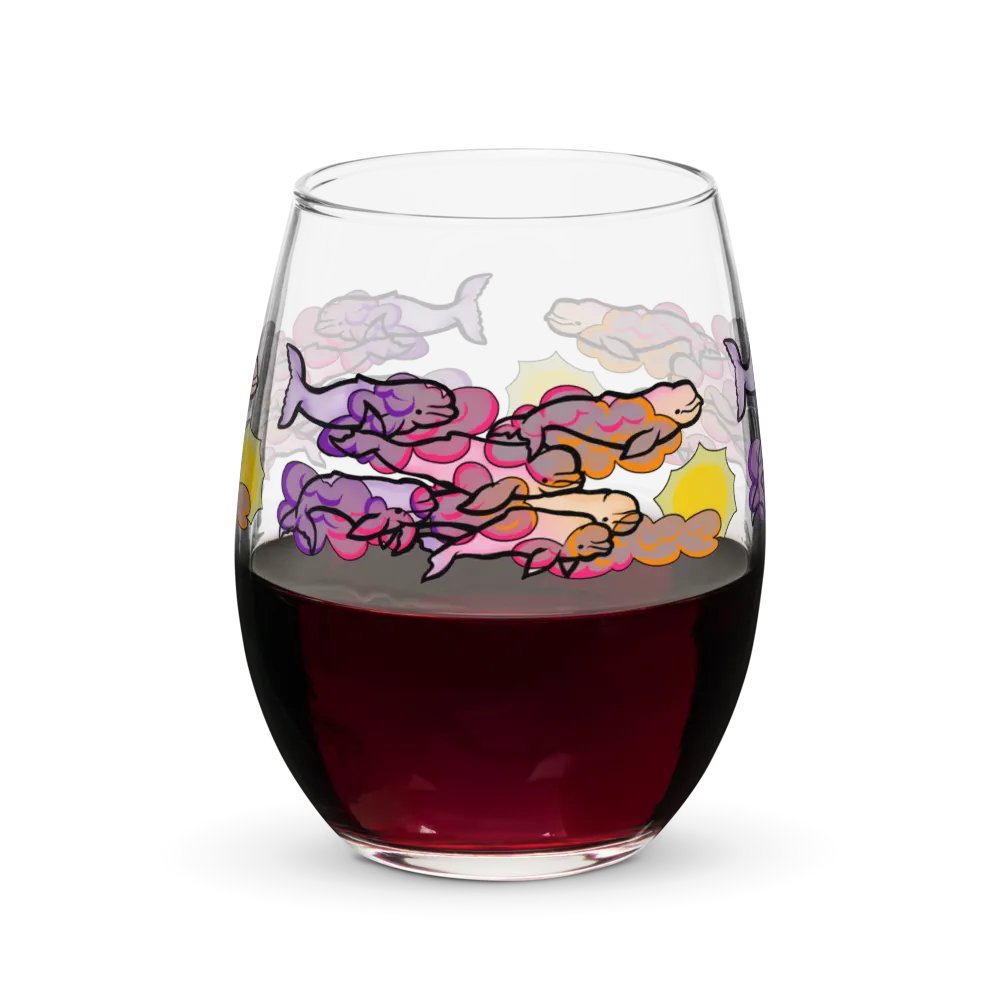 sunset beluga whales stemless wine glass product image (5)