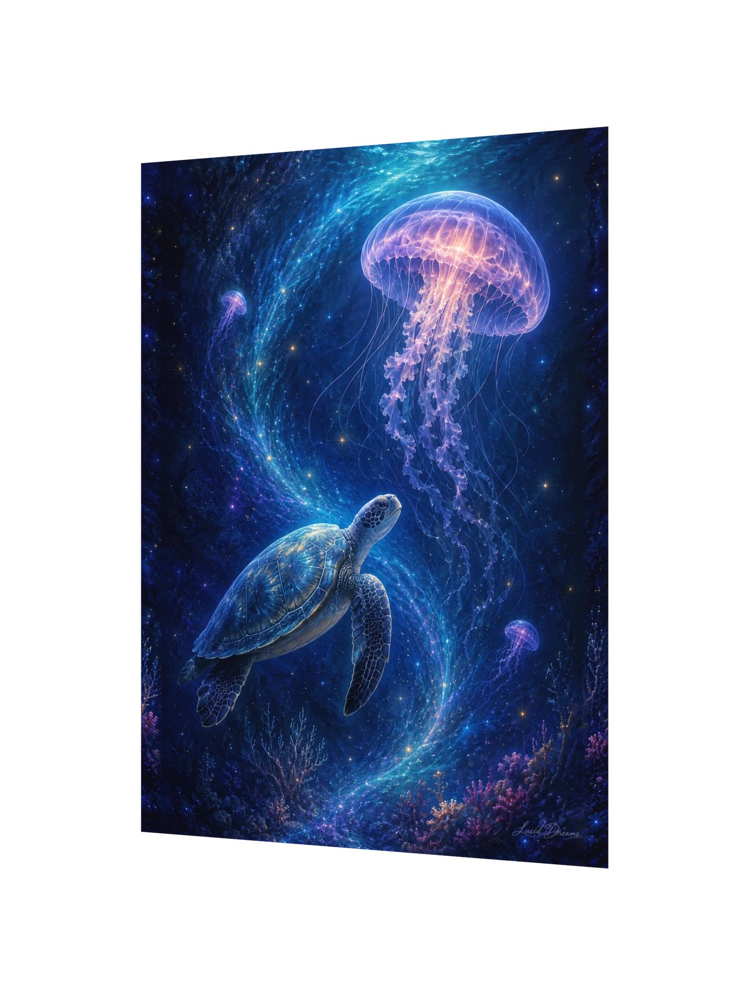 Sea Turtle & Jellyfish Art Print — The Current That Remembered Her product image (2)