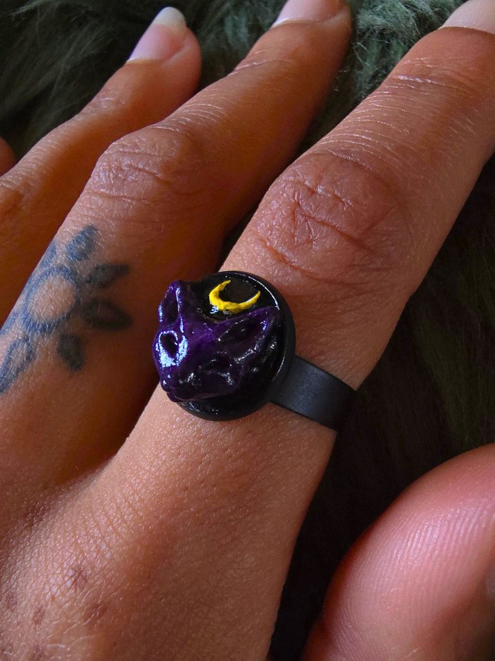 Customisable Colour Cat Moon Guardian - Black Ring product image (1)