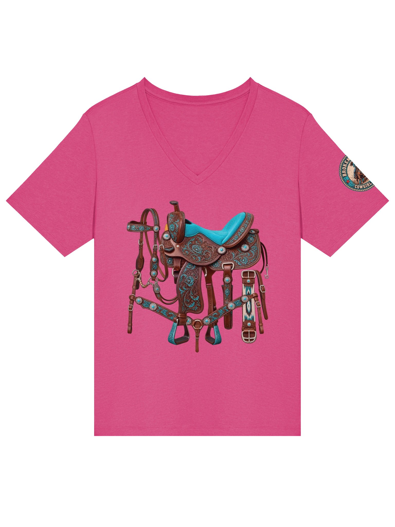 Turquoise Saddle Cowgirl V-Neck T-Shirt | BROKEN RODEO™ product image (39)