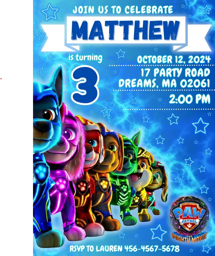 Paw Patrol The Mighty Movie Birthday Invitation - Canva - Super Paw patrol product image (2)