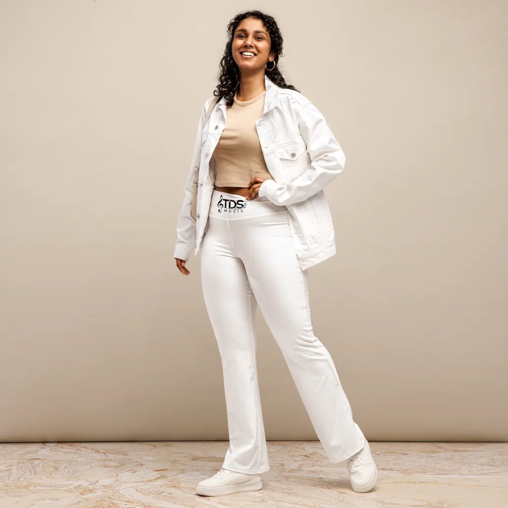 TDS Music Women's High-Waisted Flare Leggings with UPF 50+ and Recycled Fabric - White product image (1)