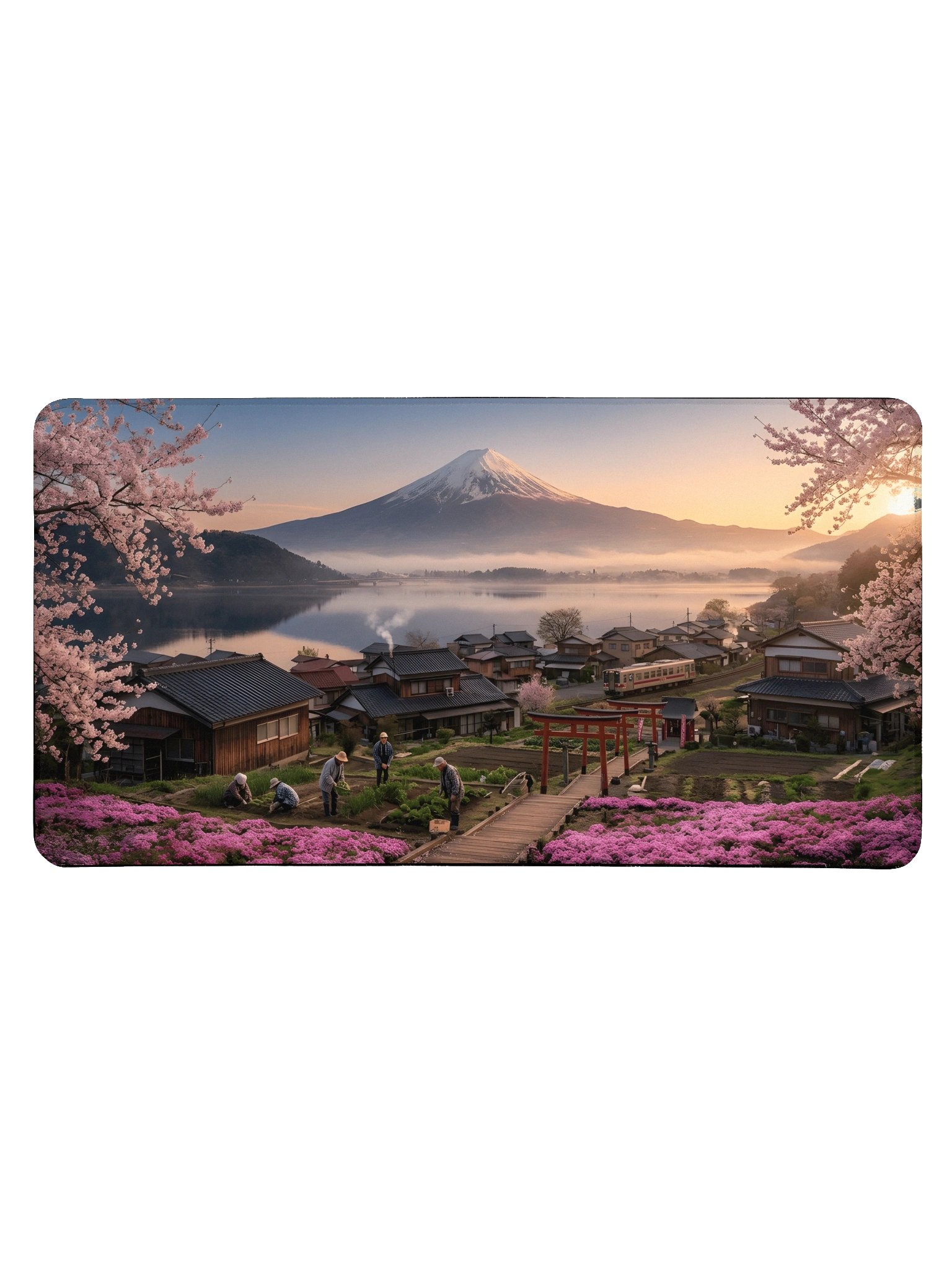 Mount Fuji Village Pink Moss Desk Mat 15.5" x 31.5" product image (1)