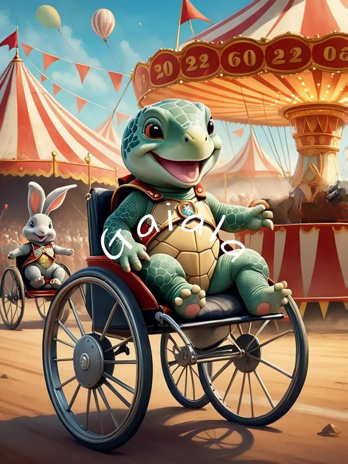 Circus Tortoise and Hare Racing in Wheelchair Child Wall Art product image (7)