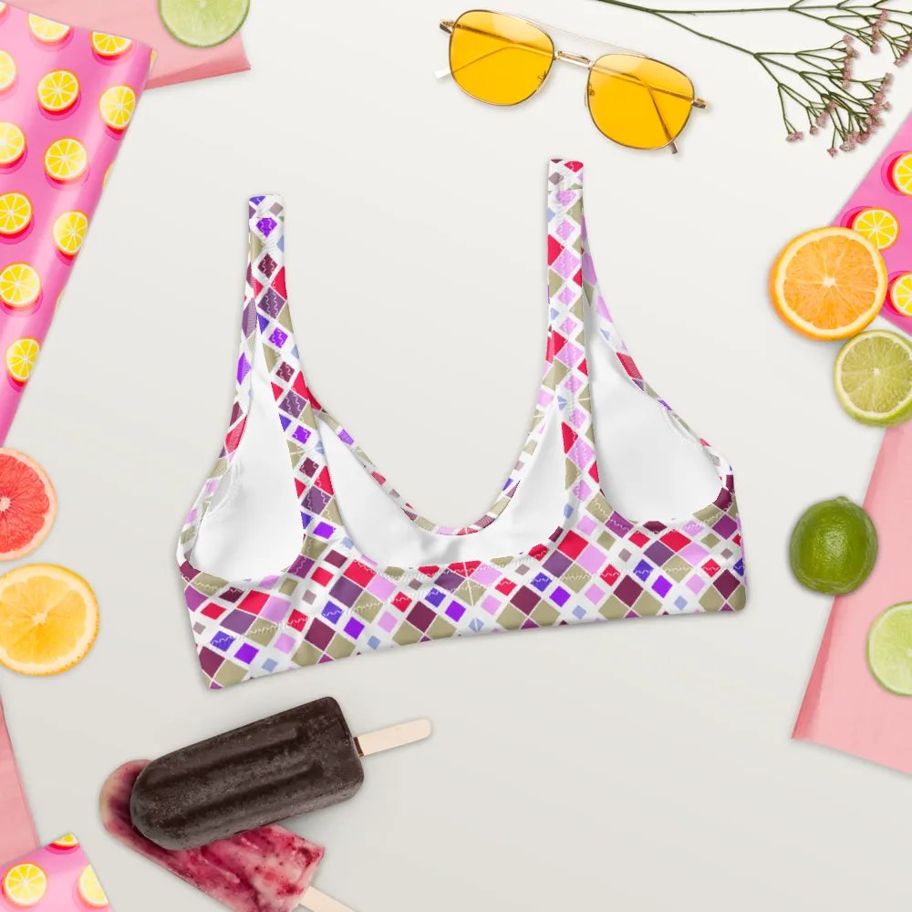 Colorful Square Pattern Design Padded Bikini Top - V2 product image (3)