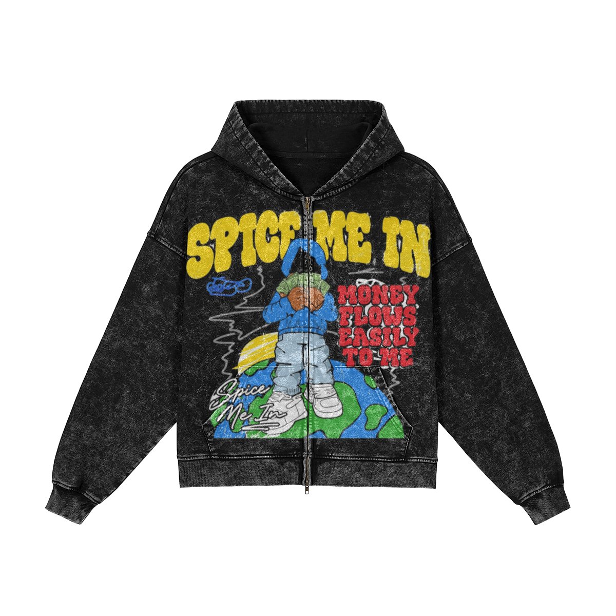440GSM Unisex Vintage Snow Wash Full-zip Hoodie product image (1)