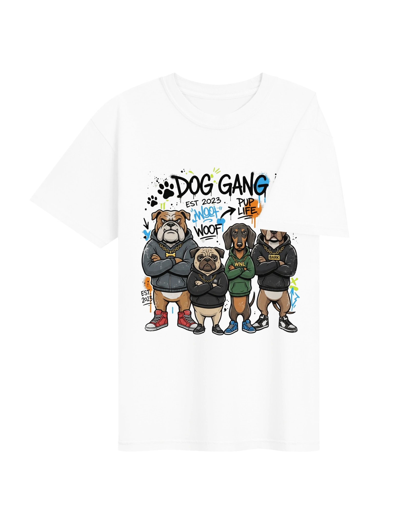 Gangster Dog Crew Hoodie Portrait T-Shirt, Funny Streetwear Dogs Graphic Tee, Cool Dog Lover Gift product image (33)